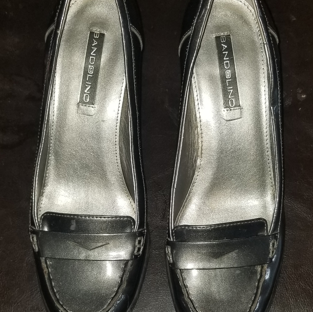 Women's gray Patten leather loafer heels